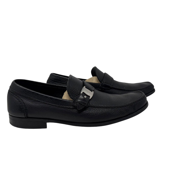 Salvatore Ferragamo Black Leather Men\'s Loafer Shoes Gancini Slip-on Size D 8